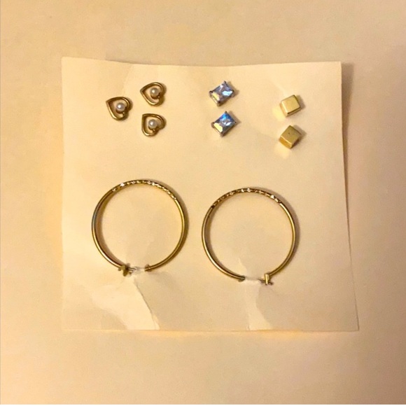 Gold Textured Hoop and Stud Earring 4 pair EUC - Picture 3 of 8